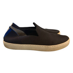 Rothy’s Black Knit Slip On Sneakers Womens Size 10 Blue Stripe Casual Shoes